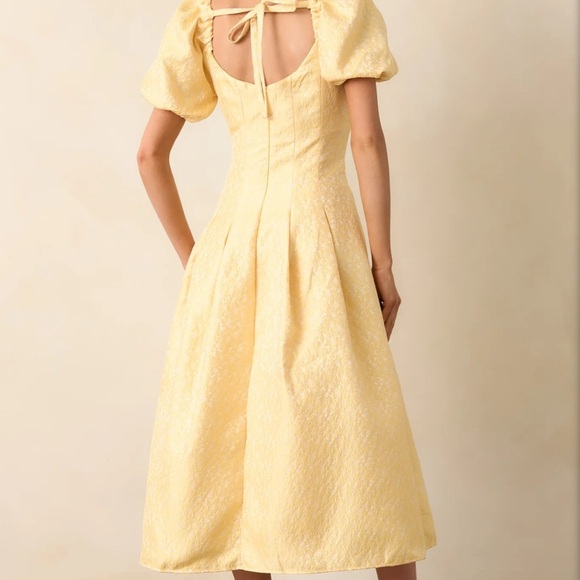 B.Right SHINE SO BRIGHT YELLOW FLORAL JACQUARD PUFF SLEEVE MIDI DRESS Size Small - Picture 5 of 16